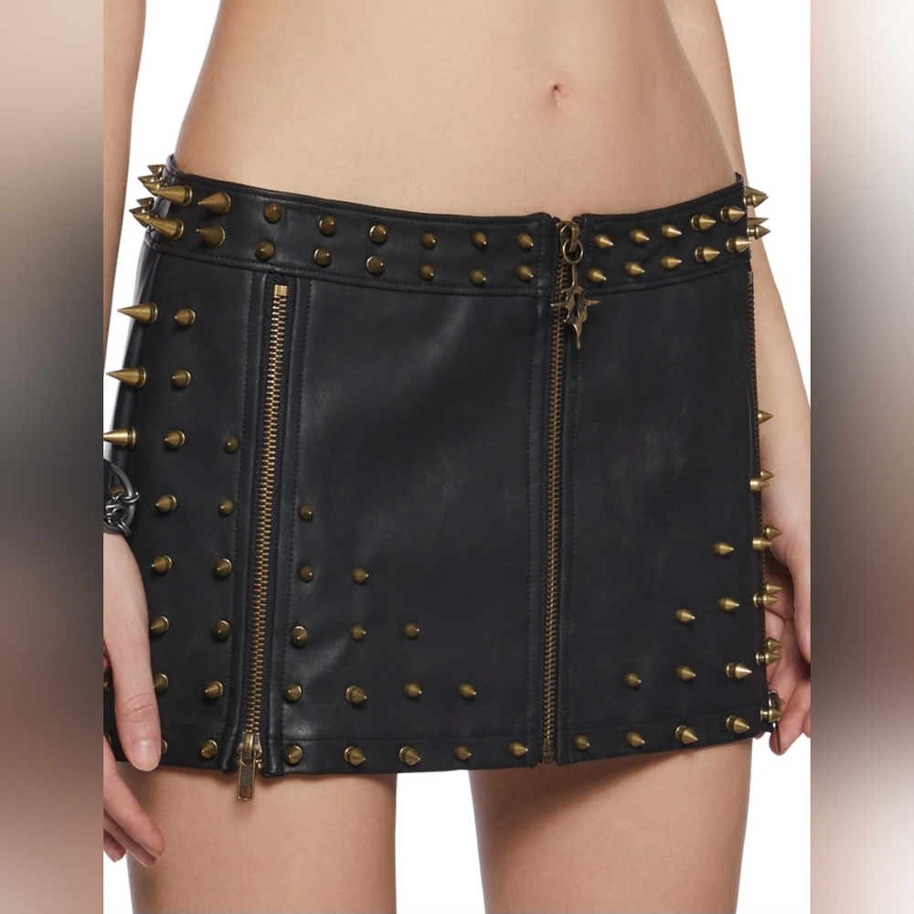 NWT Darker Wave Dolls Kill Spiked Vegan Leather Mini Skirt Soze XL
